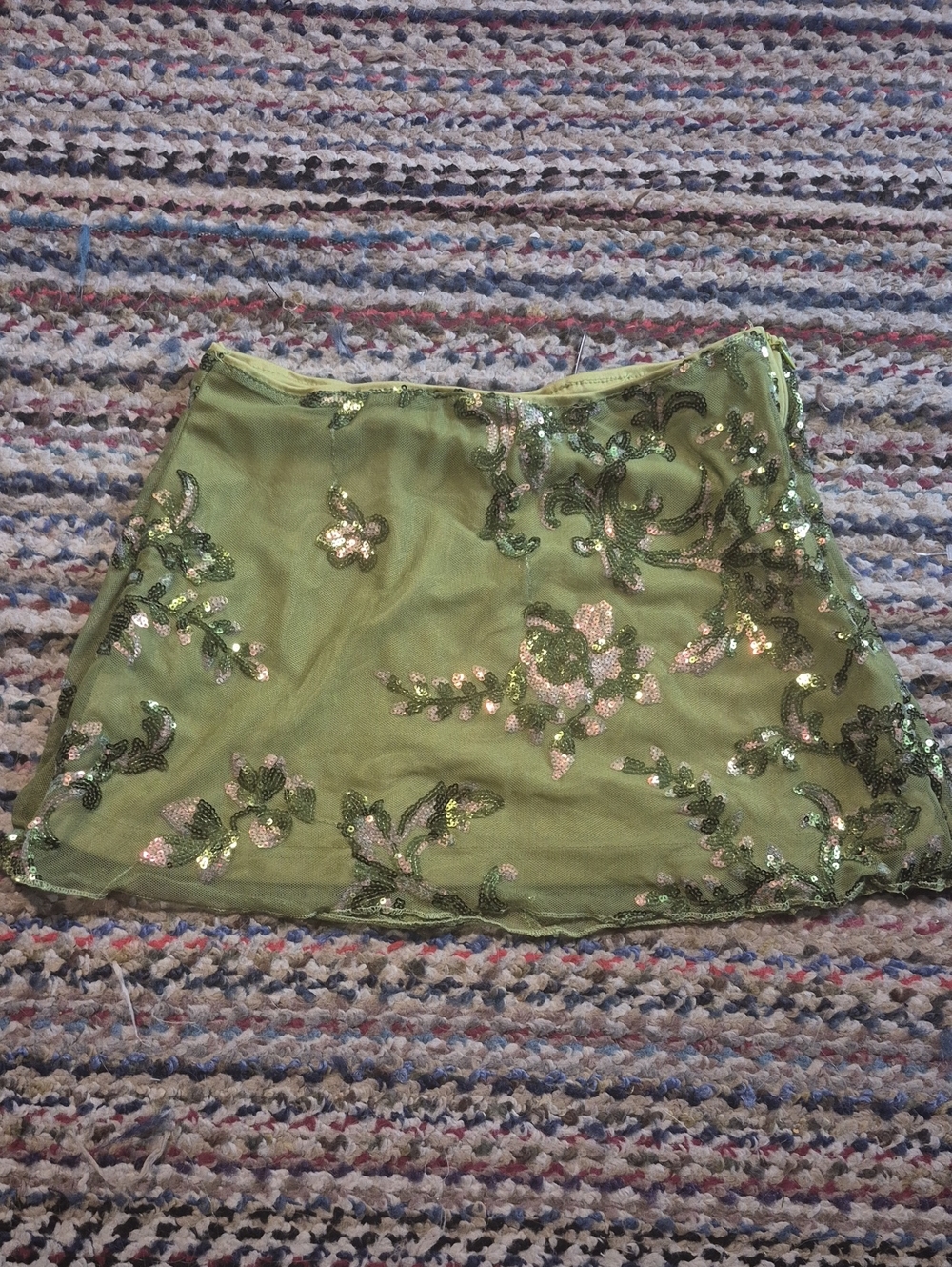 Embellished Green Floral Mini Skirt
